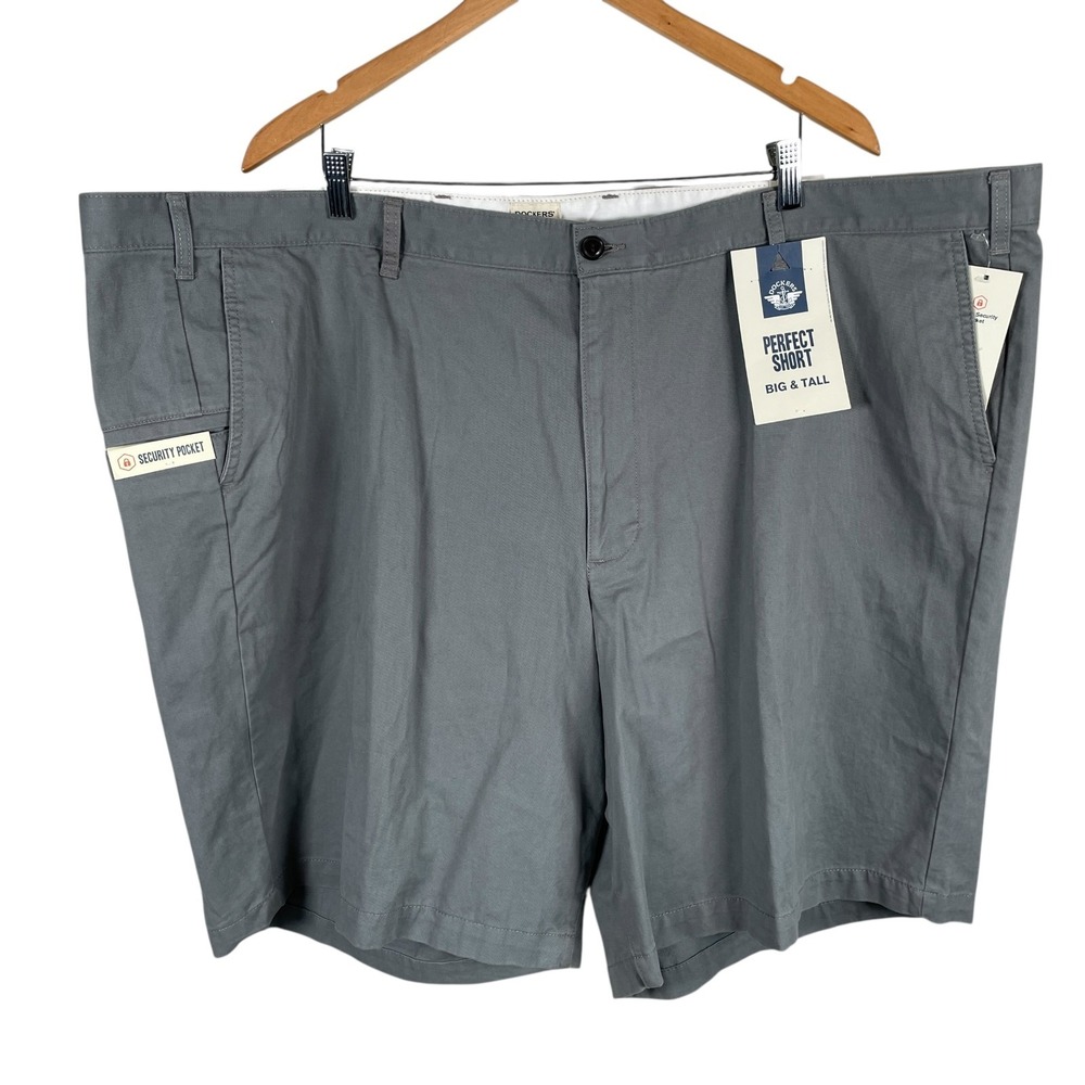 New Dockers Perfect Shorts Mens Size 54 Gray‎ Cotton Flat Front Canvas $48